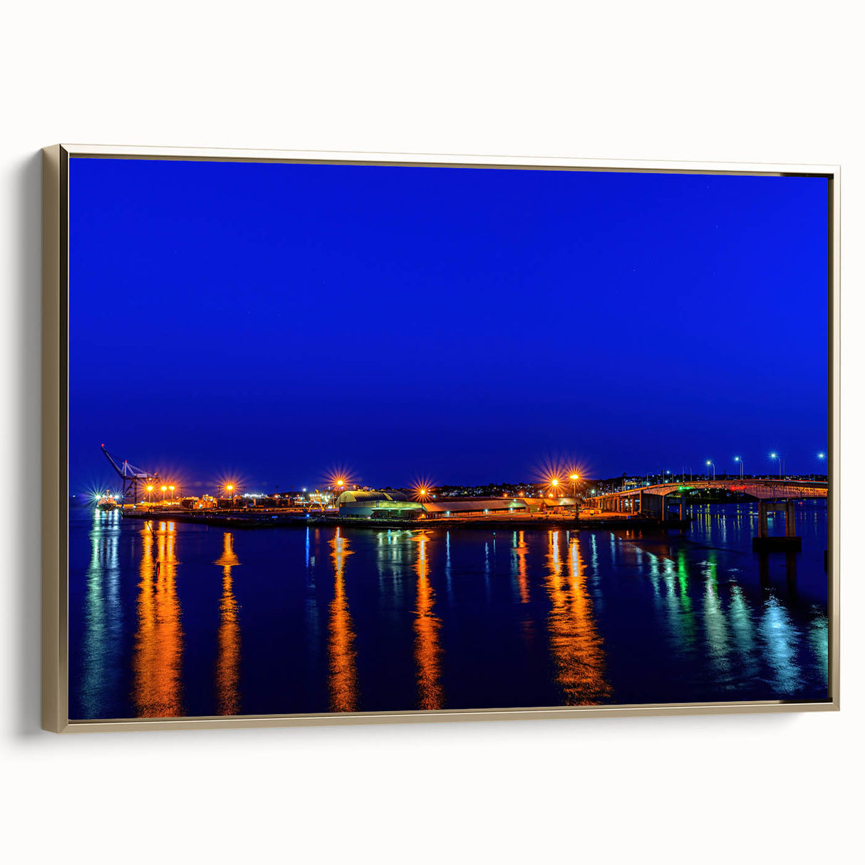 Framed canvas landscape painting of New Brunswick scenery in muted earth tones, suitable as wall art for bedroom.