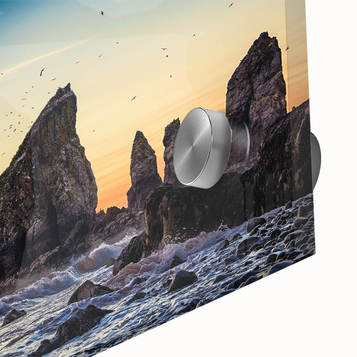 Acrylic print of a large abstract depiction of Nova Scotia's landscape in muted earth tones, suitable for dining room art.