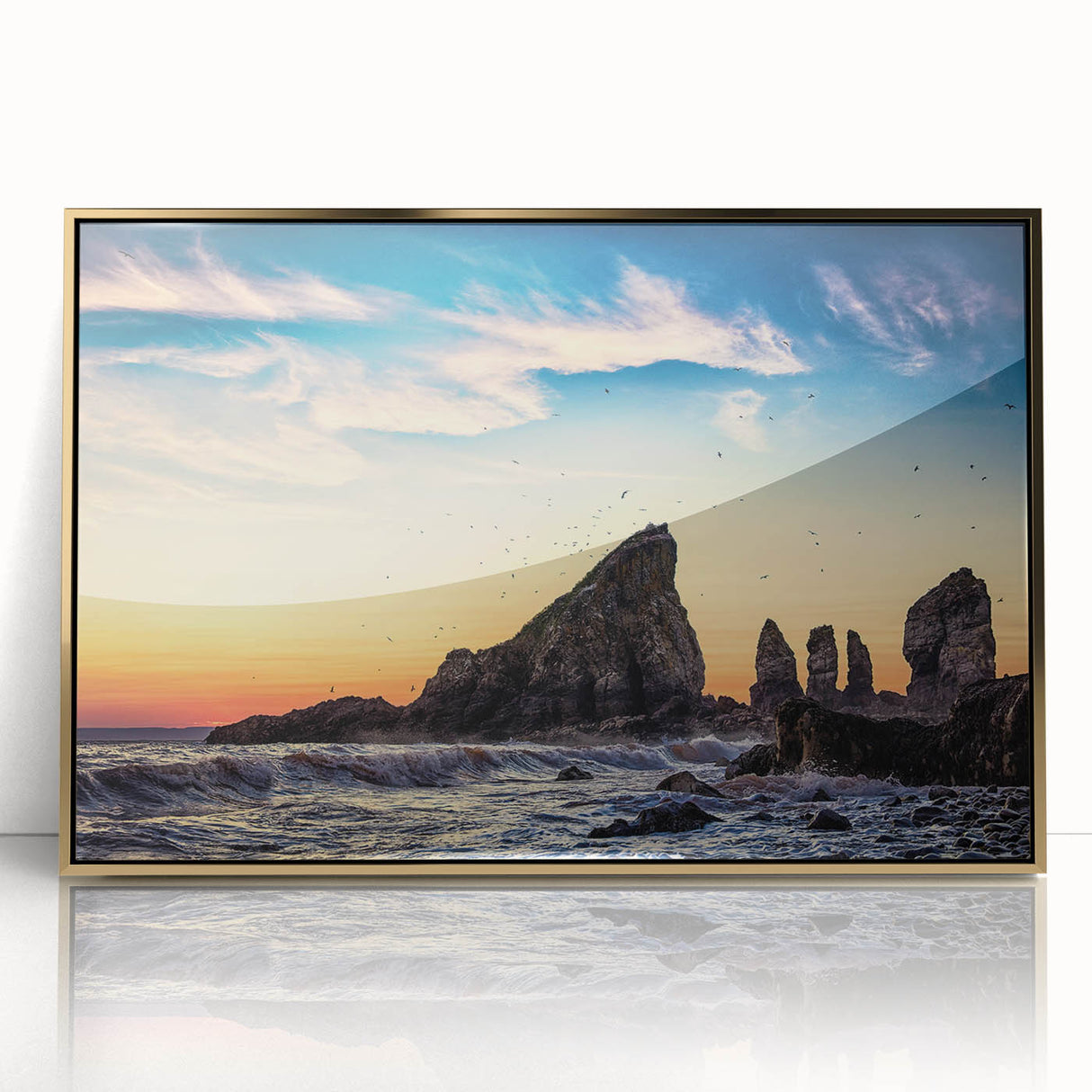 Large art print of a Nova Scotia landscape in muted earth tones, framed acrylic, ideal for modern art wall decor.