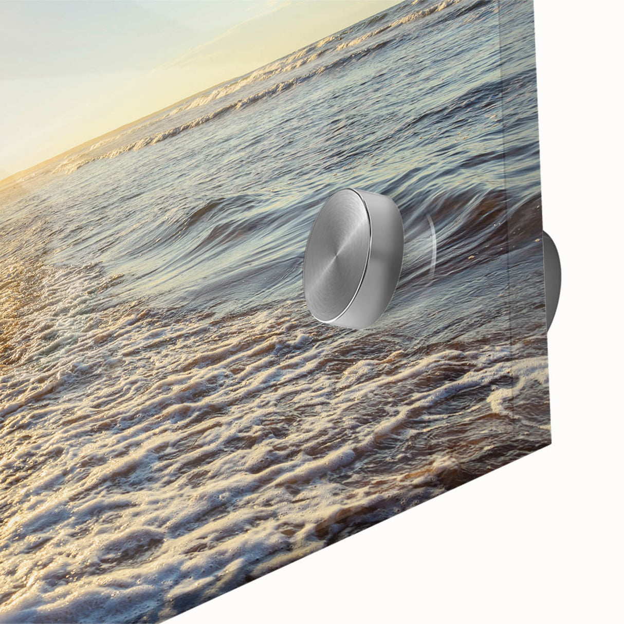 Large abstract wall art depicting a Prince Edward, Canada scenery in mid-century modernist style on acrylic glass.