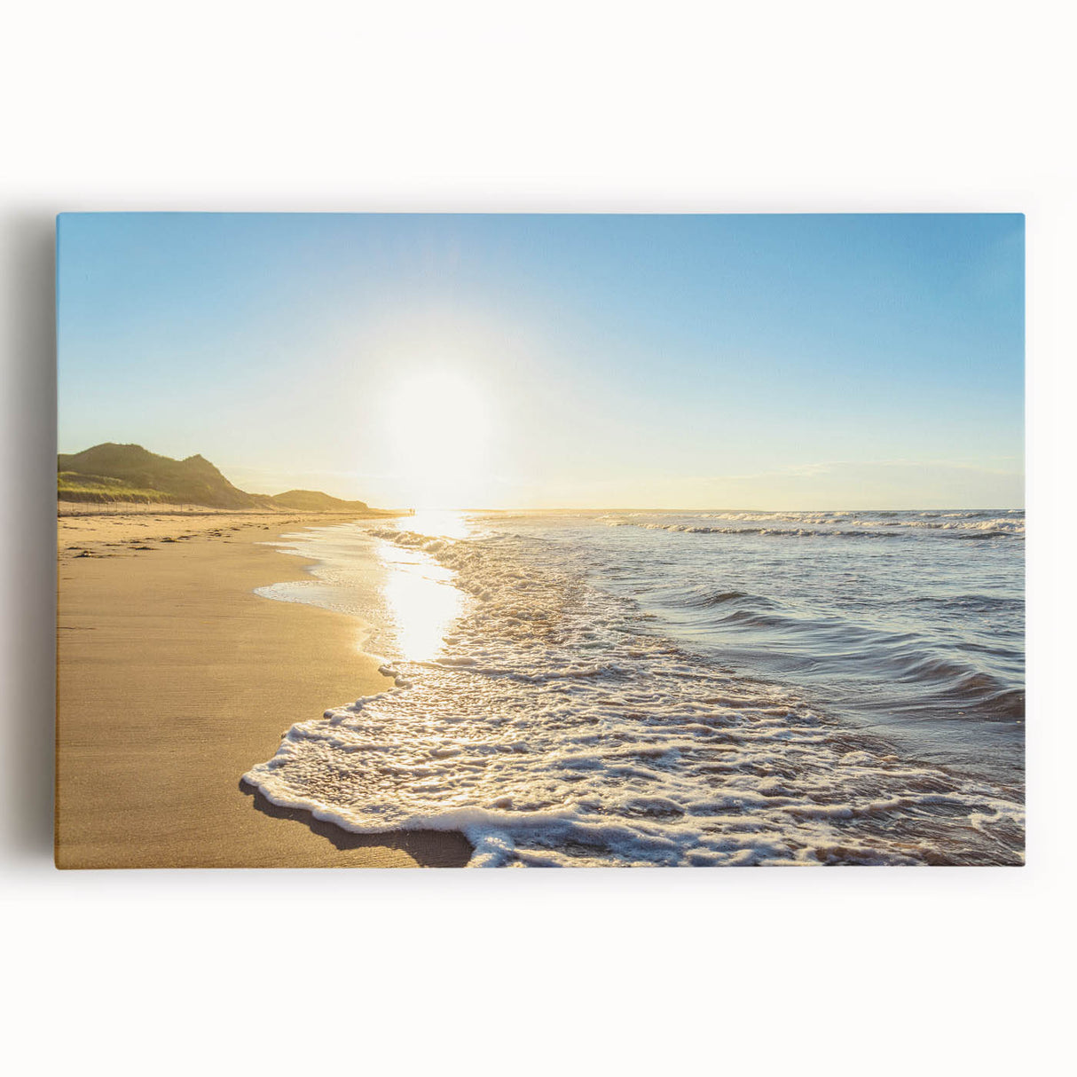 Black and white stretched canvas depicting Prince Edward Island scenery, ideal for kitchen wall art.
