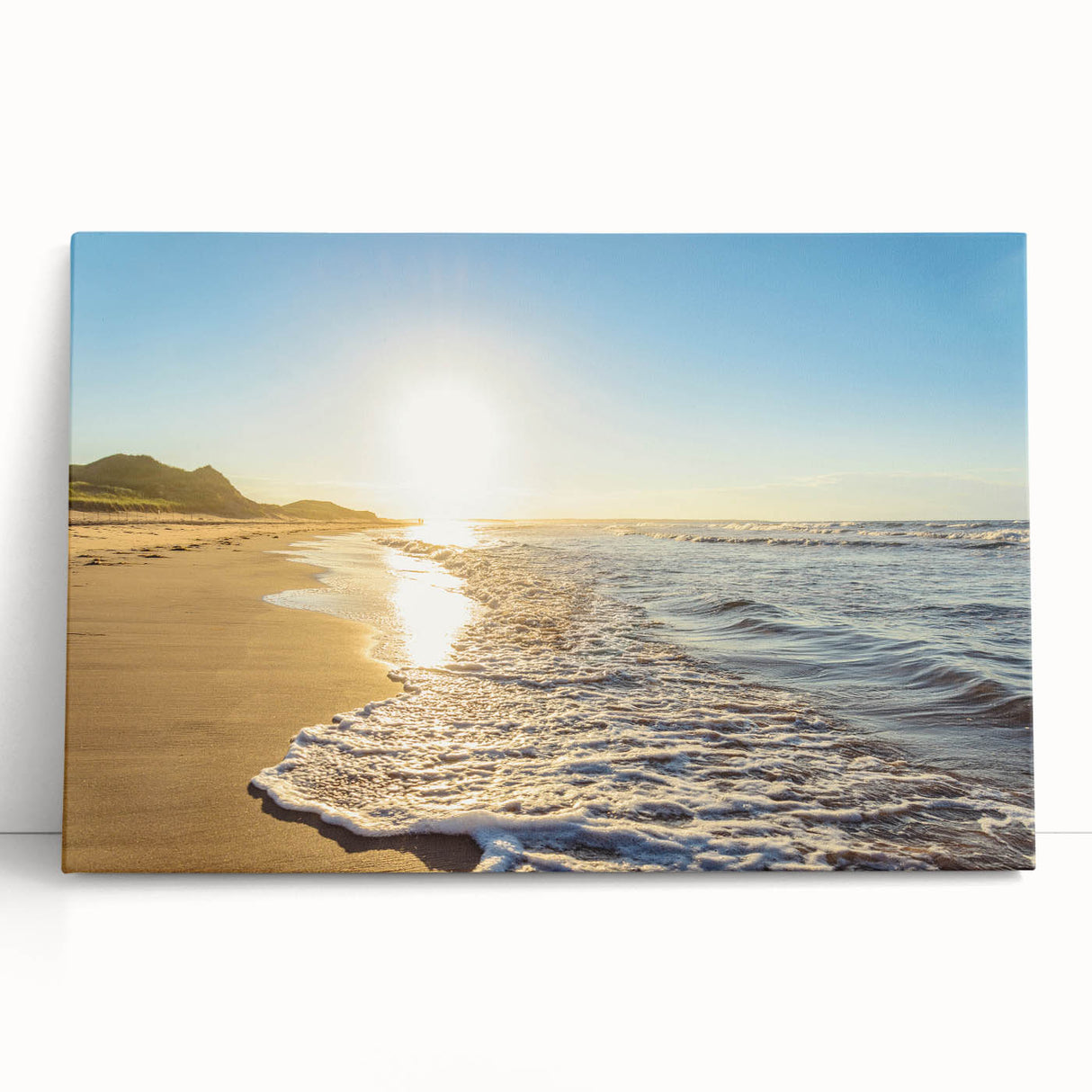 Black and white stretched canvas depicting the Prince Edward Island landscape, ideal for kitchen wall art.