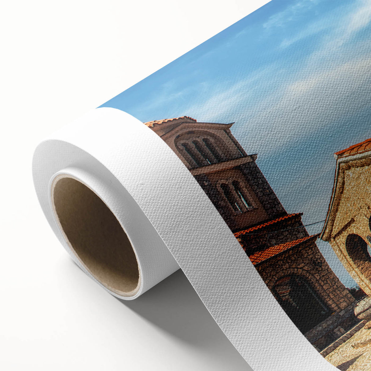 Art Deco-style poster of a European scenery in Albania on rolled canvas, suitable as nursery wall art or dining room decor.