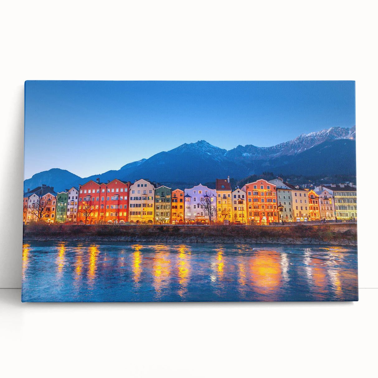 Black and white stretched canvas of a European scenery, ideal for kitchen wall art.