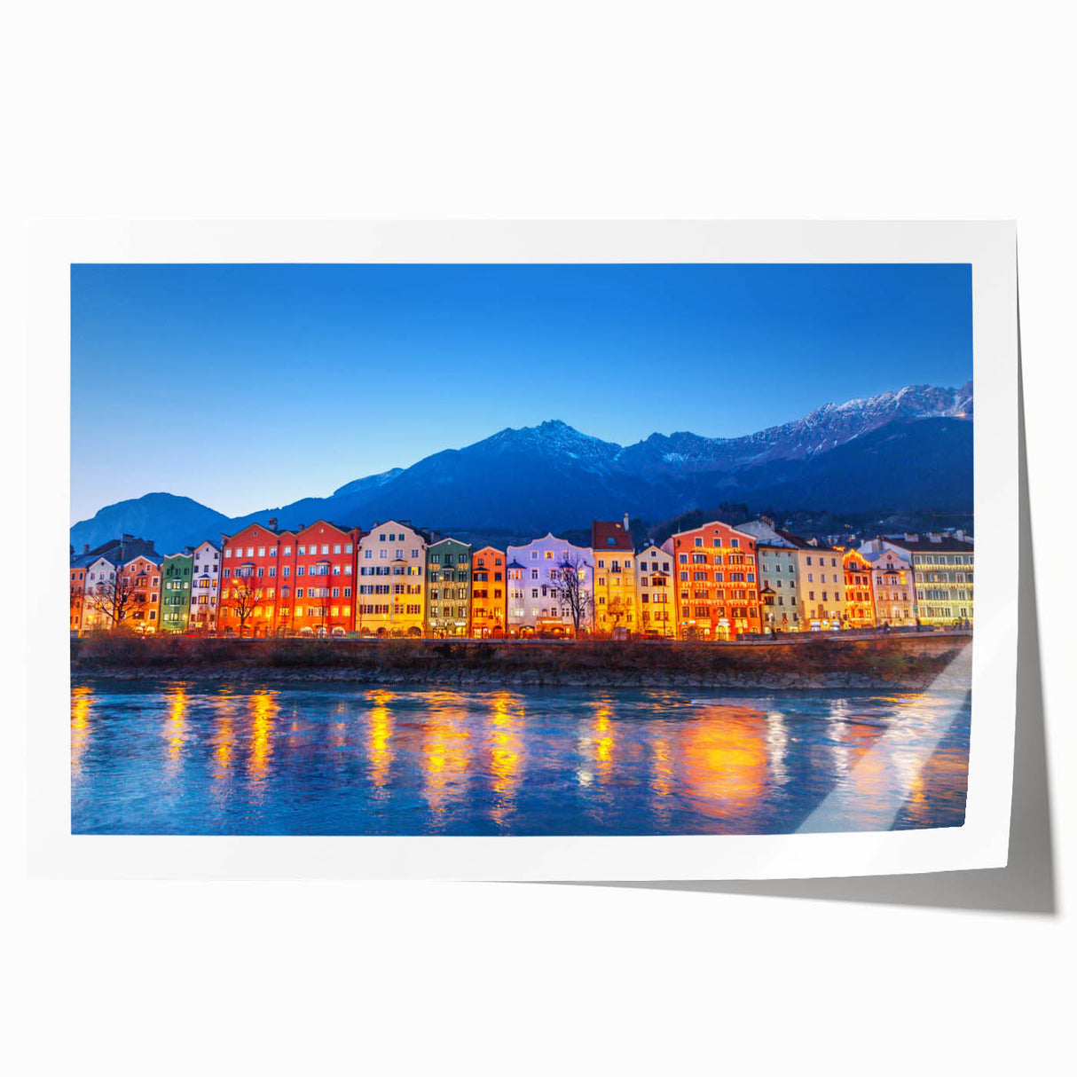 Extra large rolled print of a European landscape with muted green and blue tones, ideal for art wall dining room.