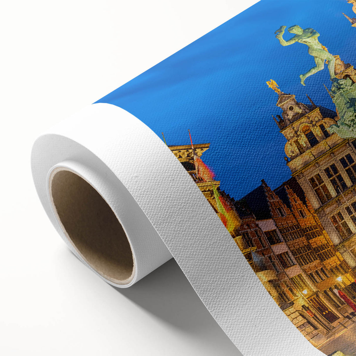 Art deco poster of a serene European landscape in soft pastel shades on rolled canvas, ideal for nursery wall art.