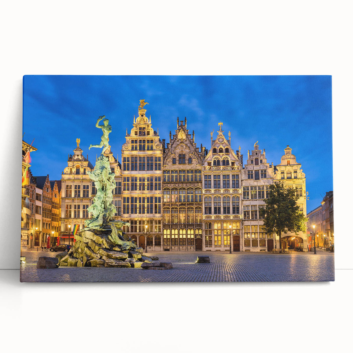 Black and white stretched canvas of a European cityscape, ideal for kitchen wall art.