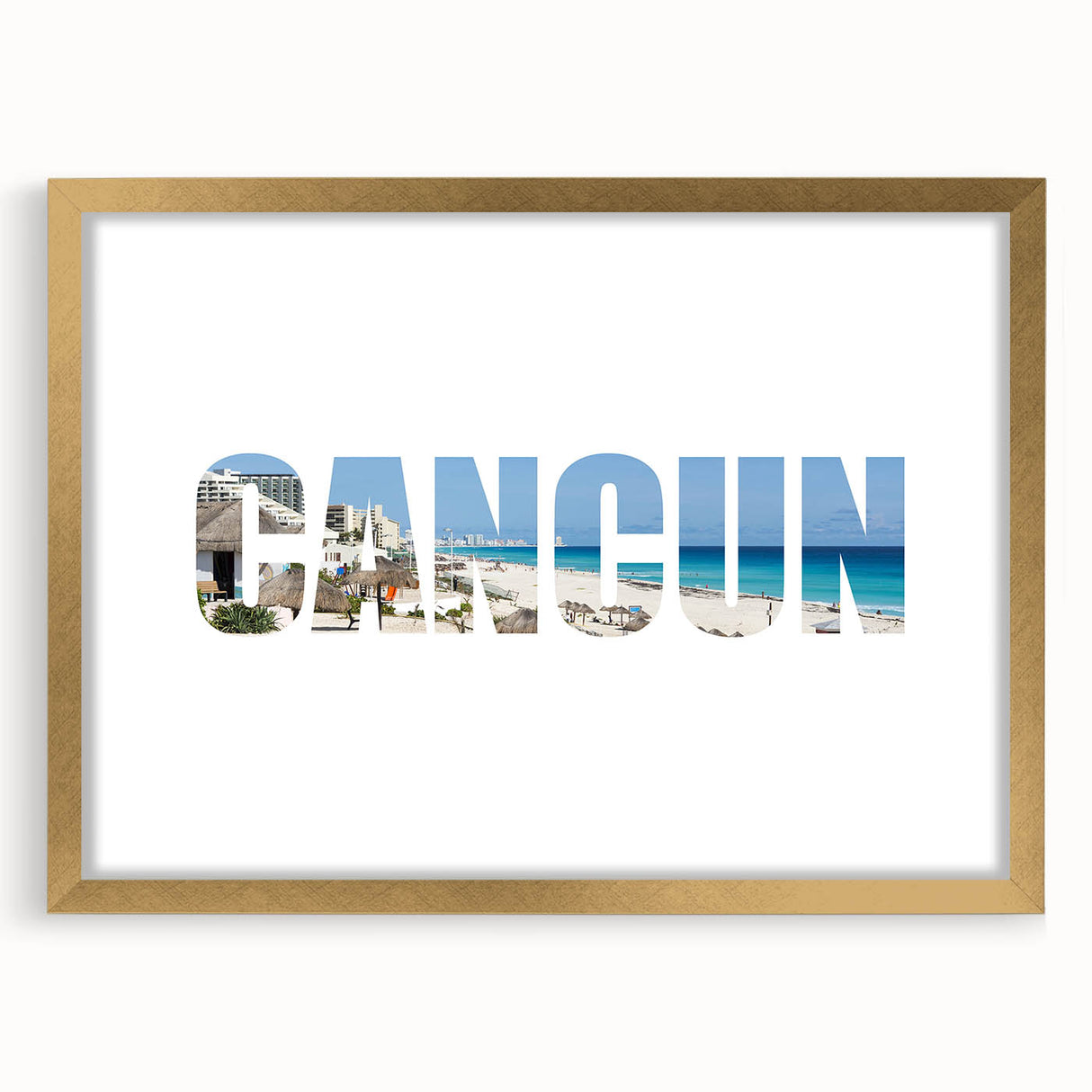 Extra large abstract art print of a textured Cancun scenery in muted earth tones on a framed canvas.