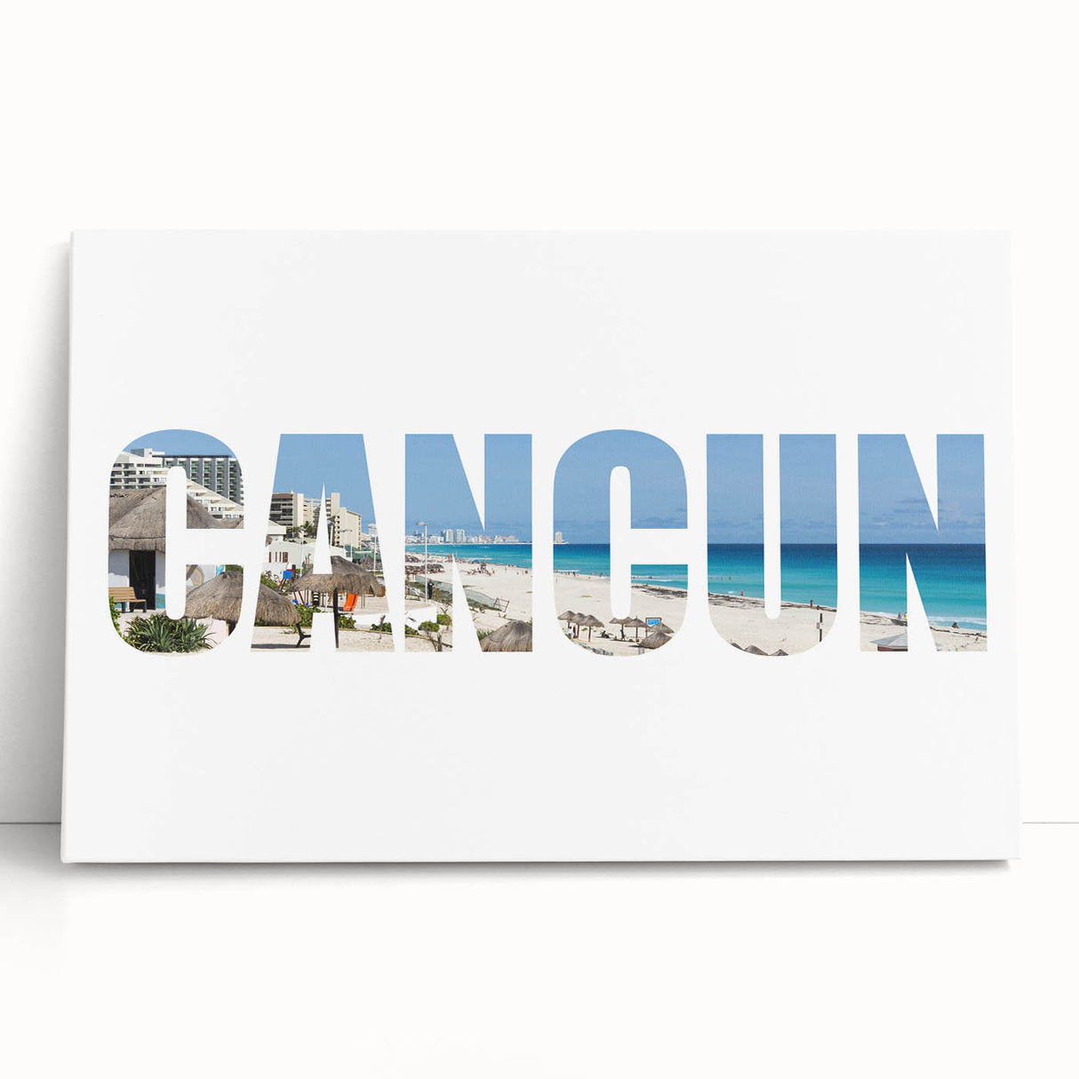 Black and white photograph of Cancun scenery on stretched canvas, ideal for kitchen wall art or bedroom decor.