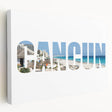 Stretched canvas print of Cancun scenery with vibrant blue and green tones, suitable for kitchen wall art.