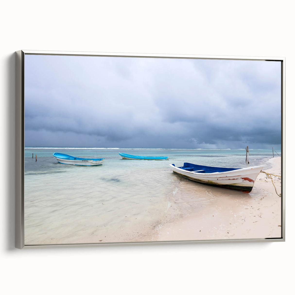 Landscape art painting of Yucatan, Mexico on framed canvas, featuring vibrant colors on a black background.