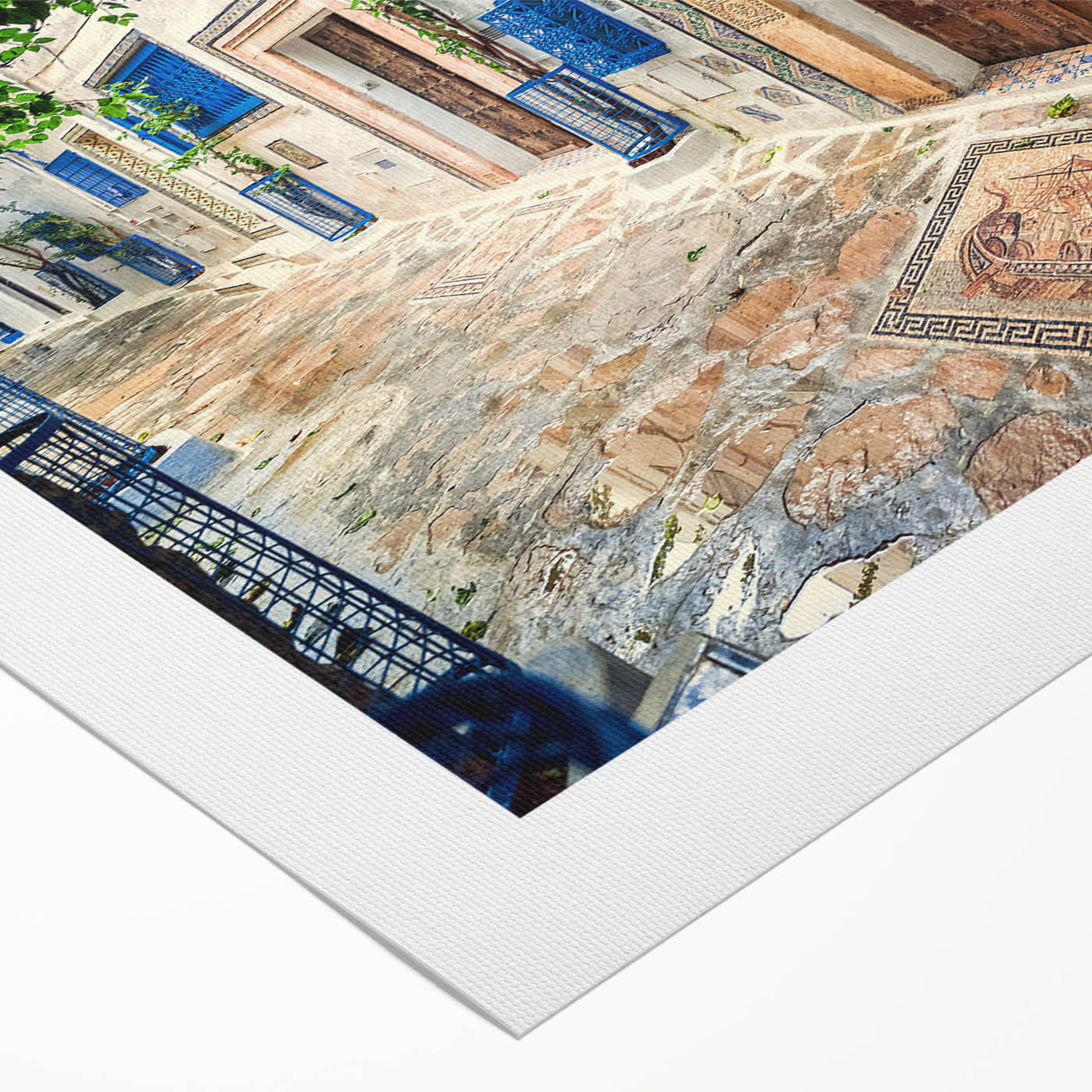 Art deco poster featuring a vibrant scene of Tunisia on a rolled canvas, ideal for dining room wall art.