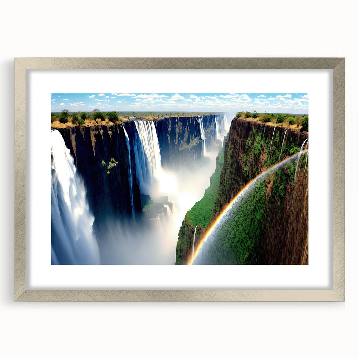 Textured art print depicting an abstract African scenery in earth tones on a framed canvas, ideal for bedroom decor.