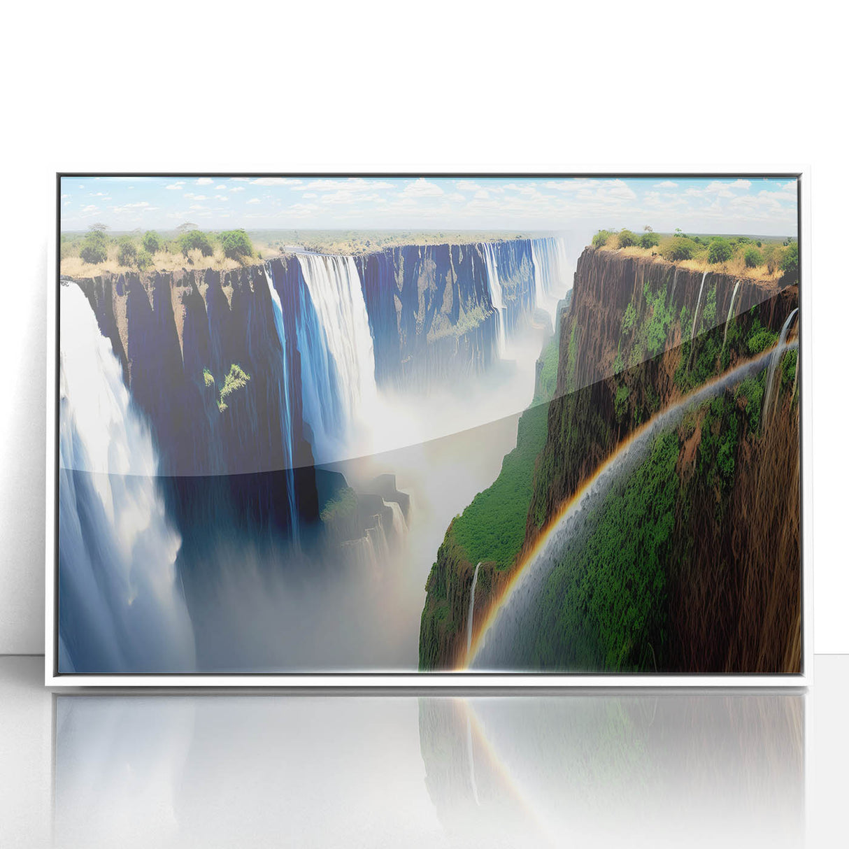 Art deco poster depicting Zambia scenery in muted earth tones on framed acrylic, ideal for nursery wall decor.