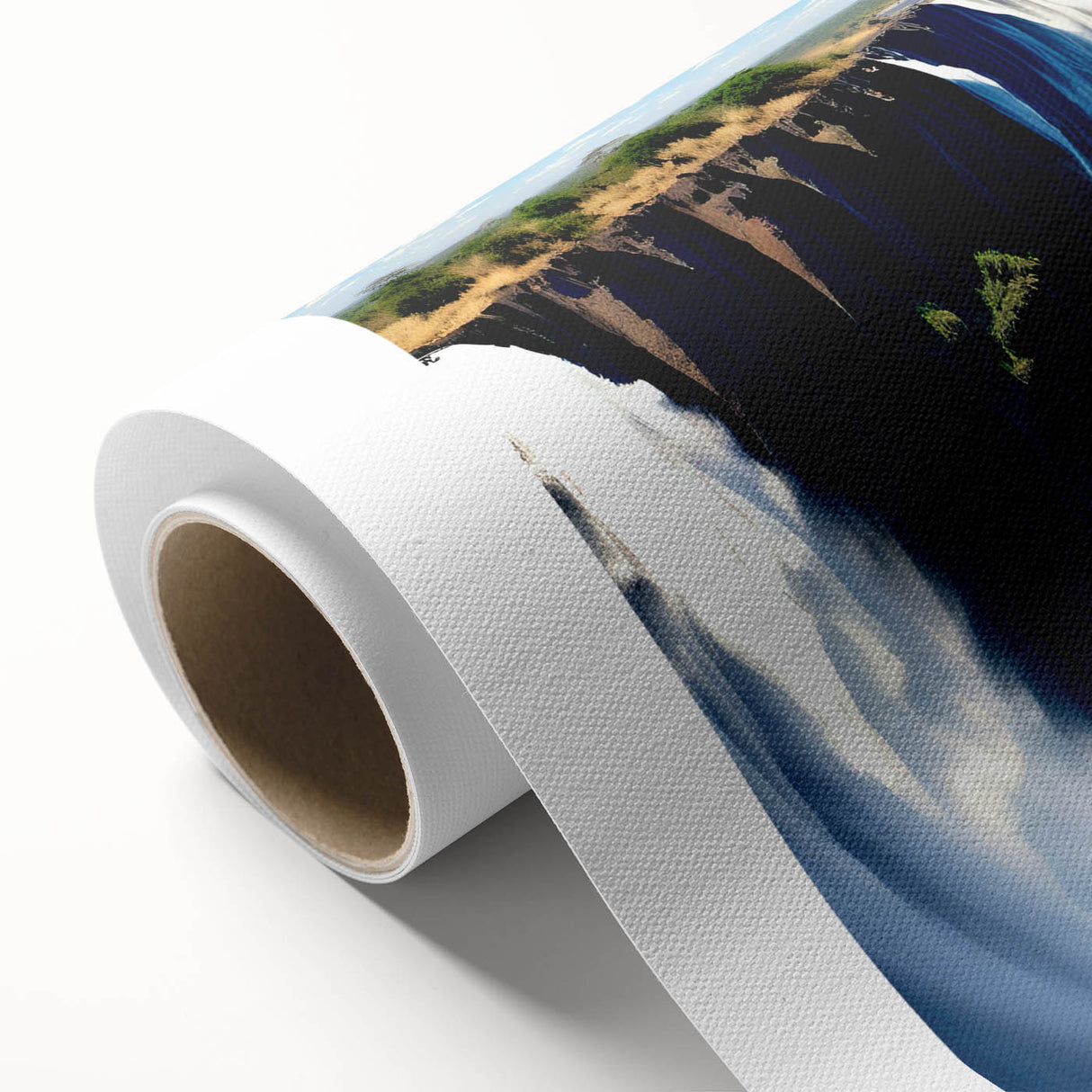 Art Deco poster of an African savannah scene on rolled canvas, with warm earth tones, ideal for nursery wall art.