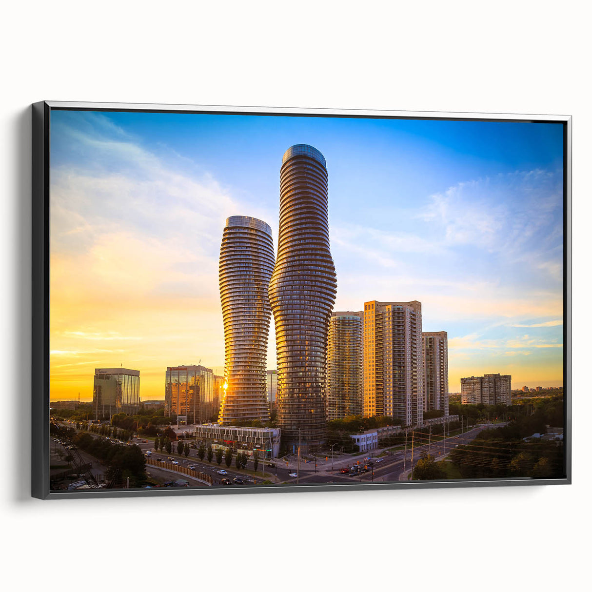 Black and white framed canvas of a vintage Ontario landscape, ideal for bedroom wall art.