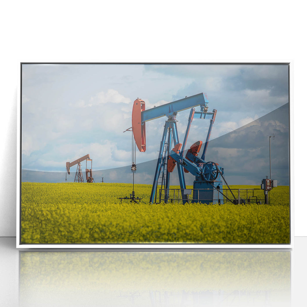 Art deco poster of Saskatchewan scenery in muted earth tones on framed acrylic, suitable for nursery wall art.