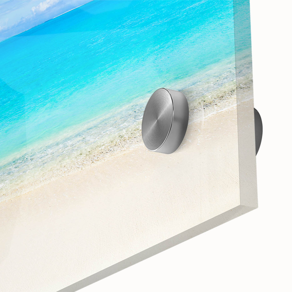 Art deco poster of Cancun scenery in vibrant turquoise and coral, acrylic glass, ideal for nursery wall art.