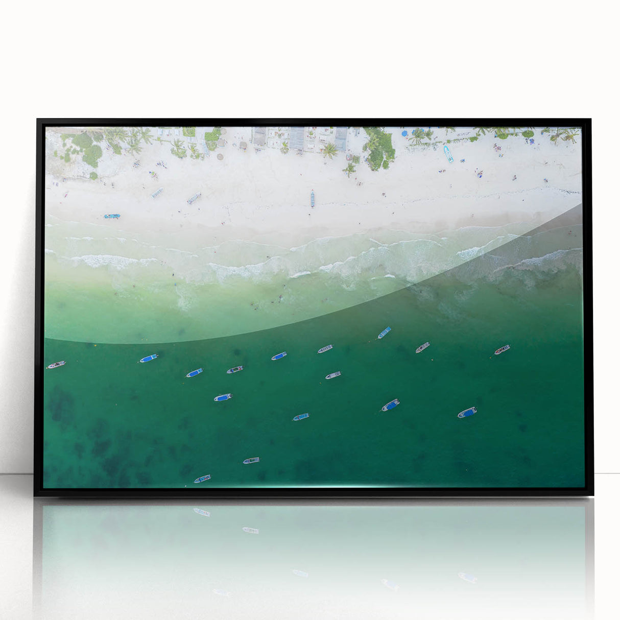 Large abstract wall art depicting a serene Quintana Roo landscape, in muted earth tones on a framed acrylic.