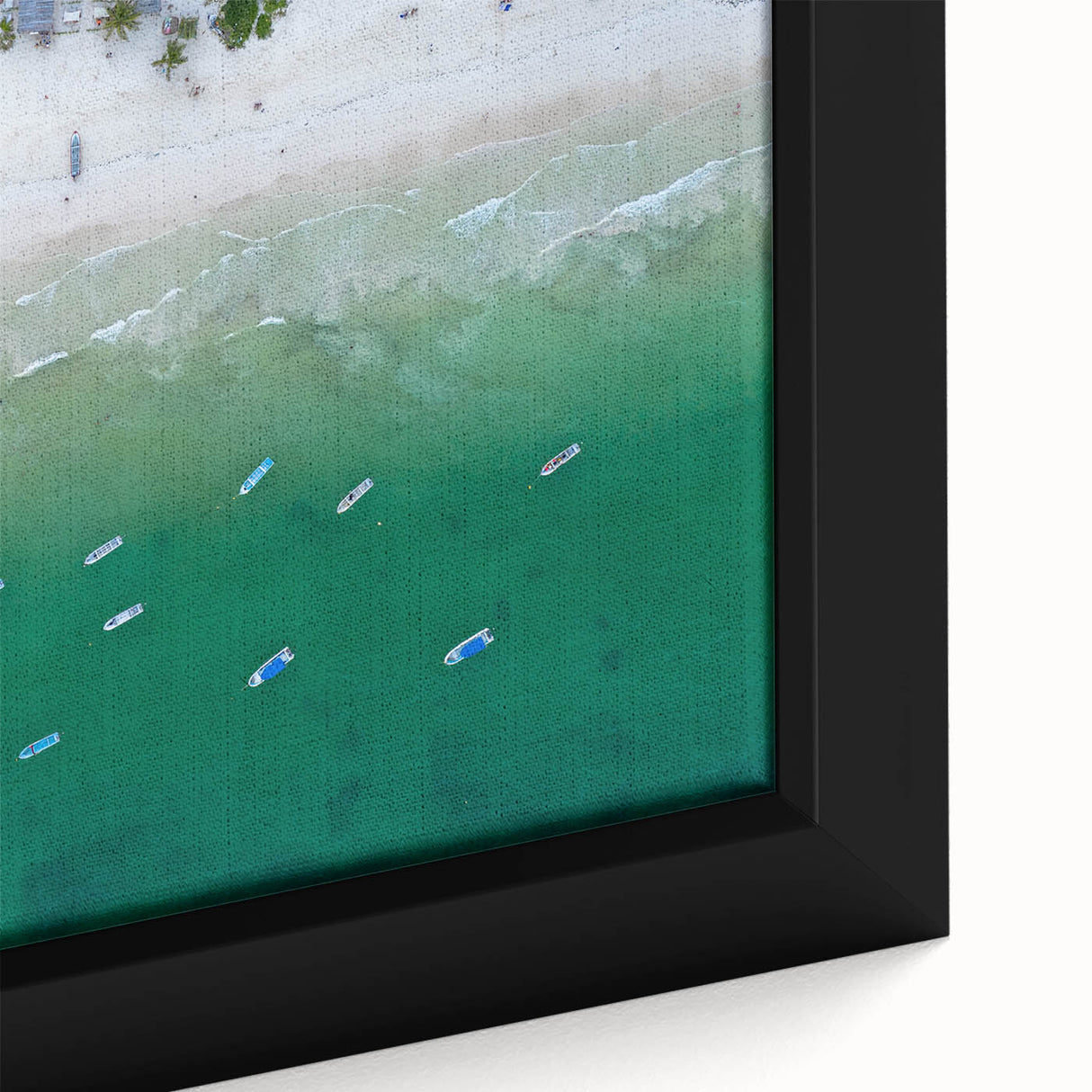 Black wall art featuring a textured, colorful Quintana Roo scenery on a framed canvas, ideal for large living room decor.