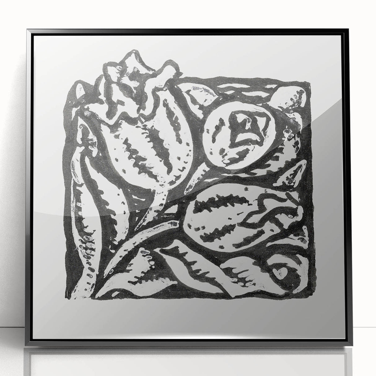 Minimalist Modern Decor – Black and White Floral Abstract Art