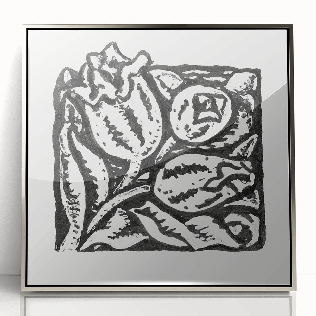 Minimalist Modern Decor – Black and White Floral Abstract Art