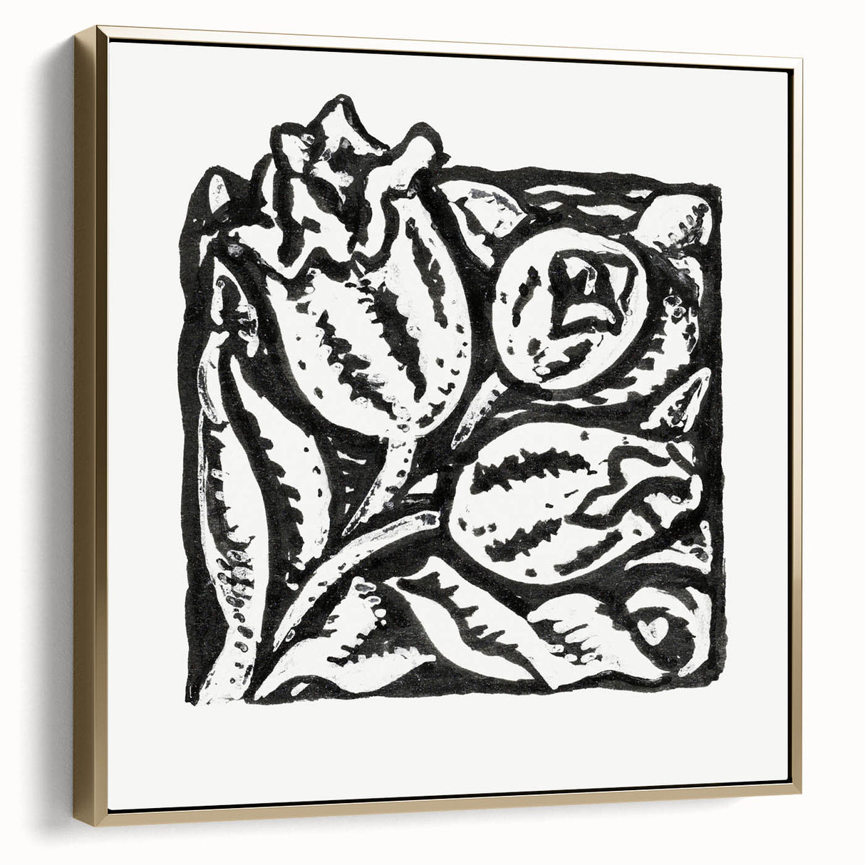 Minimalist Modern Decor – Black and White Floral Abstract Art