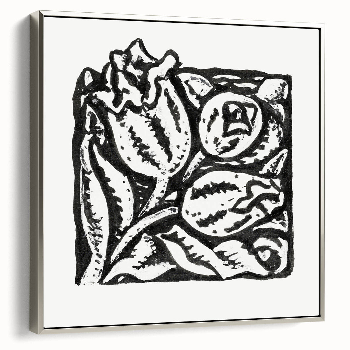 Minimalist Modern Decor – Black and White Floral Abstract Art