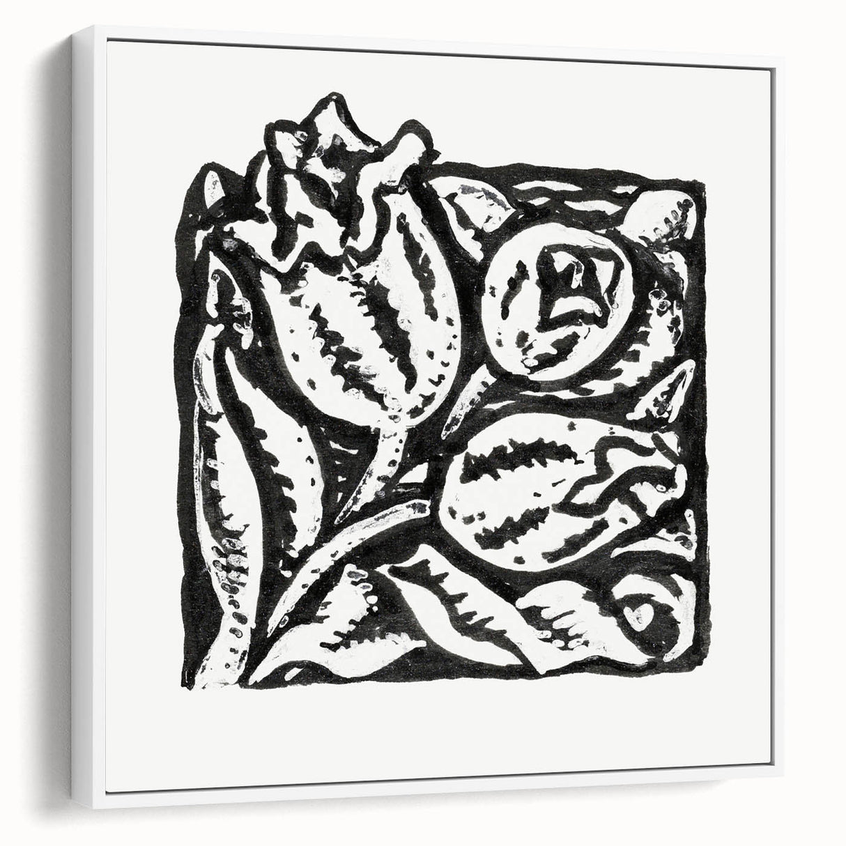 Minimalist Modern Decor – Black and White Floral Abstract Art