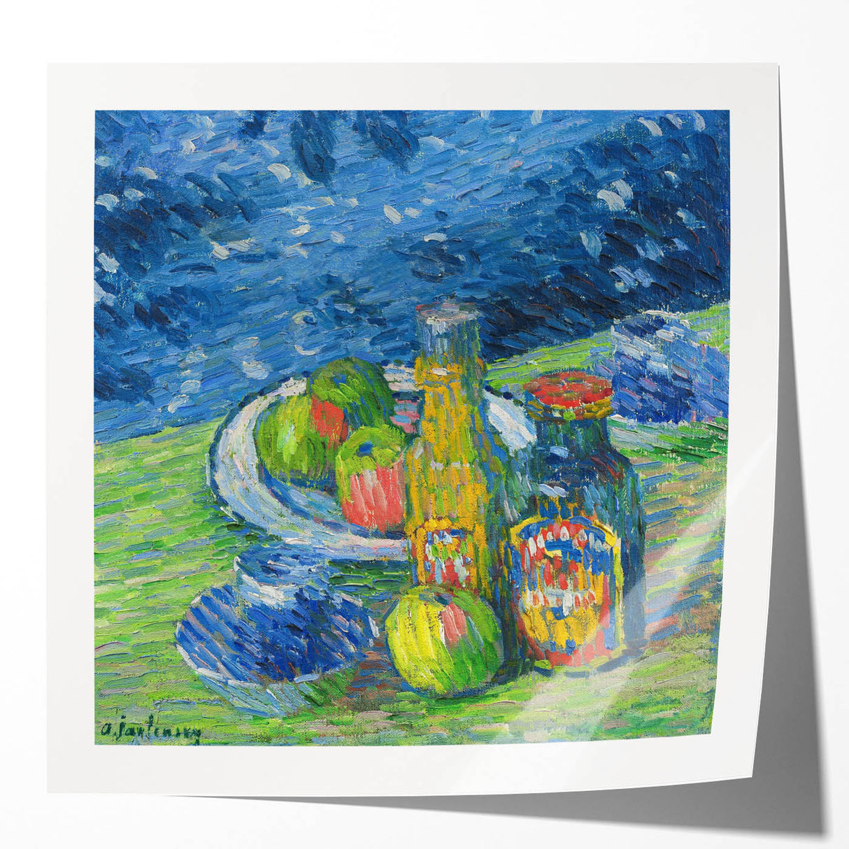 Modern Wall Art – Vibrant Still Life with Bottles and Fruit