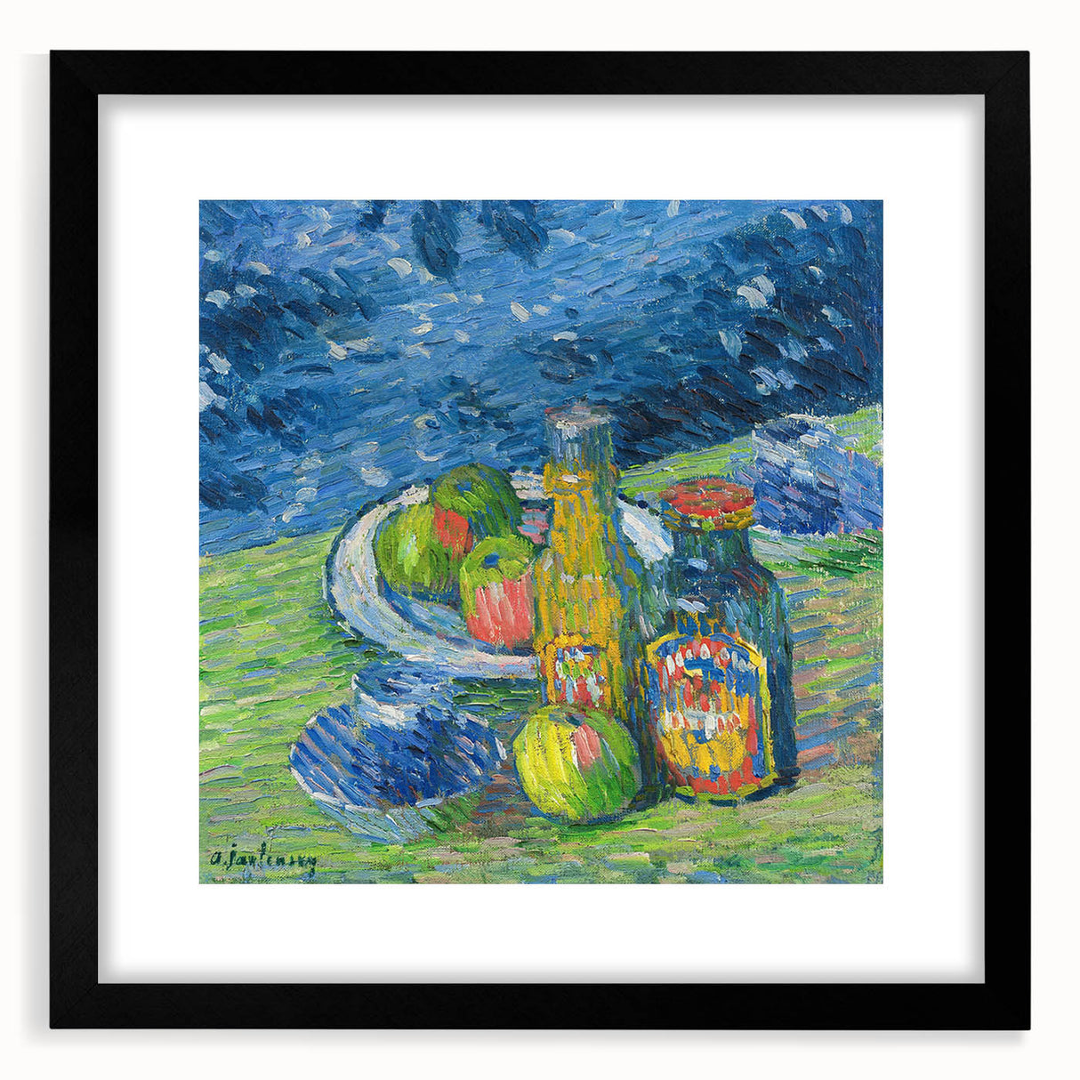 Modern Wall Art – Vibrant Still Life with Bottles and Fruit
