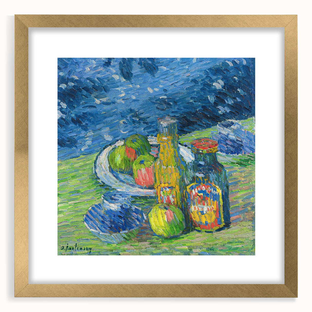 Modern Wall Art – Vibrant Still Life with Bottles and Fruit