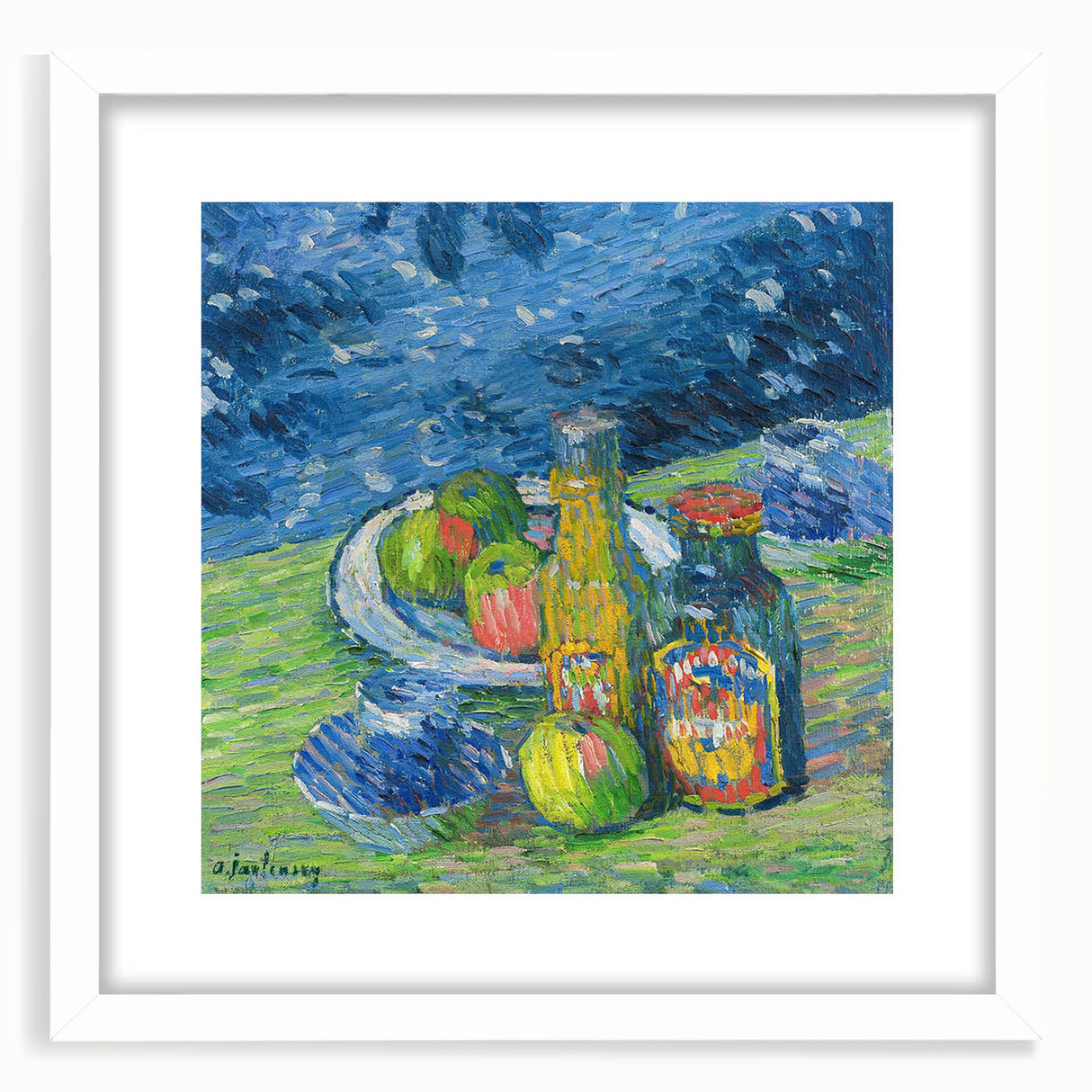 Modern Wall Art – Vibrant Still Life with Bottles and Fruit