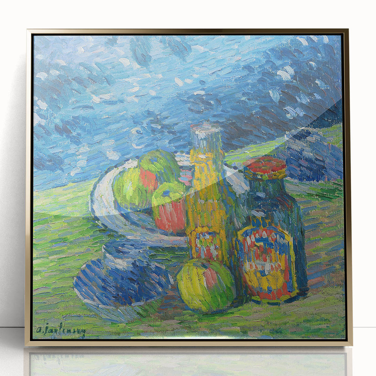 Modern Wall Art – Vibrant Still Life with Bottles and Fruit