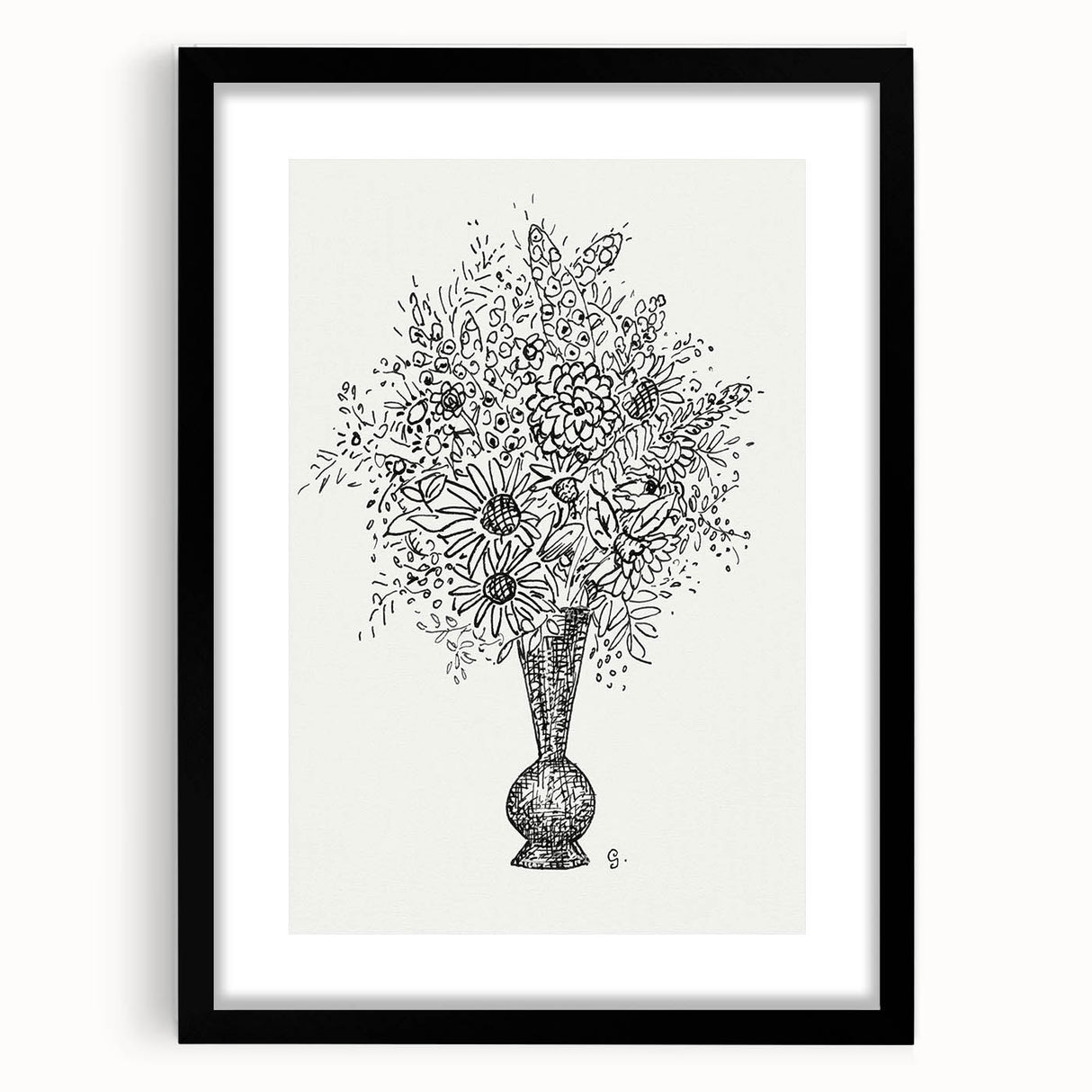 Elegant Black-and-White "Flower Vase" Sketch by Leo Gestel