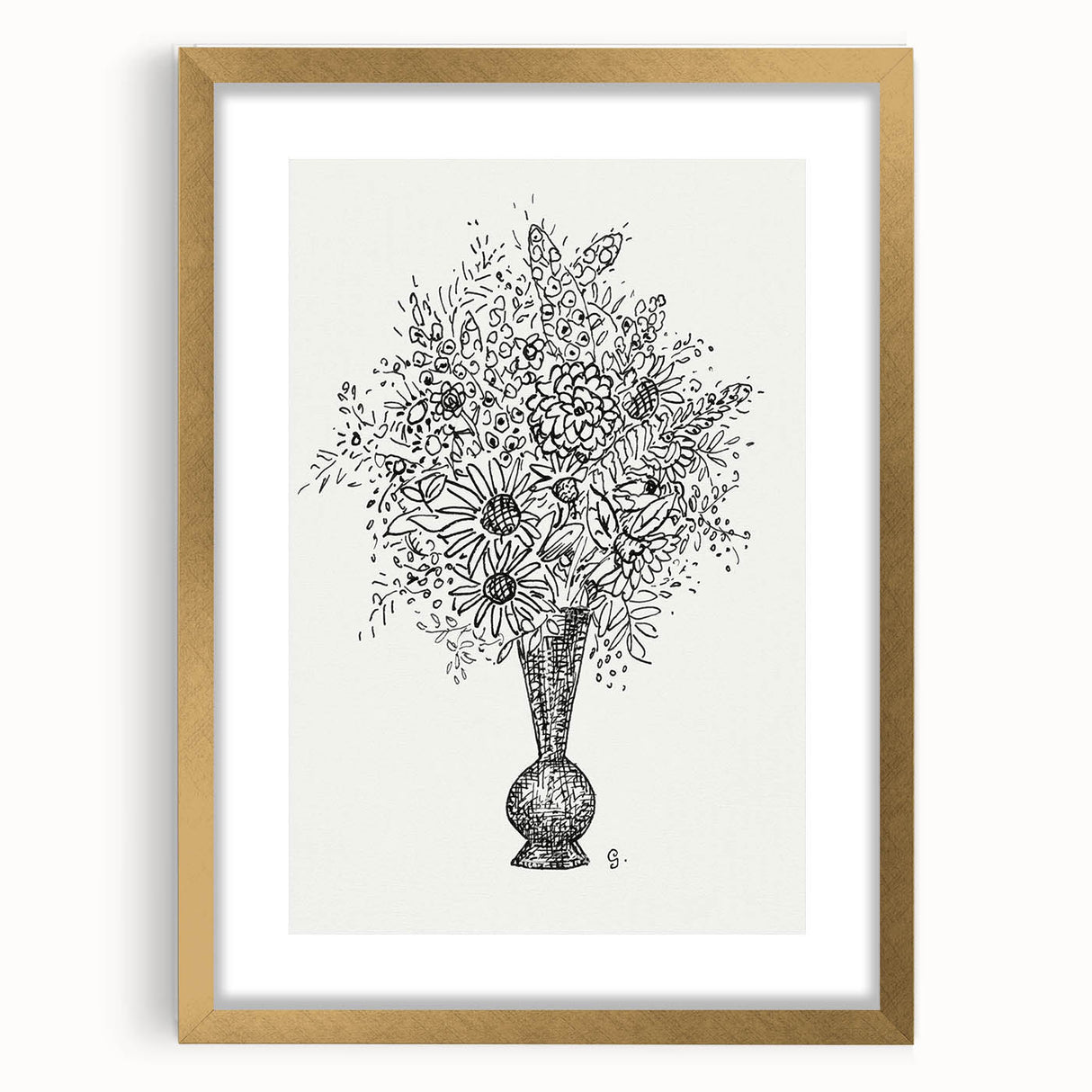 Elegant Black-and-White "Flower Vase" Sketch by Leo Gestel