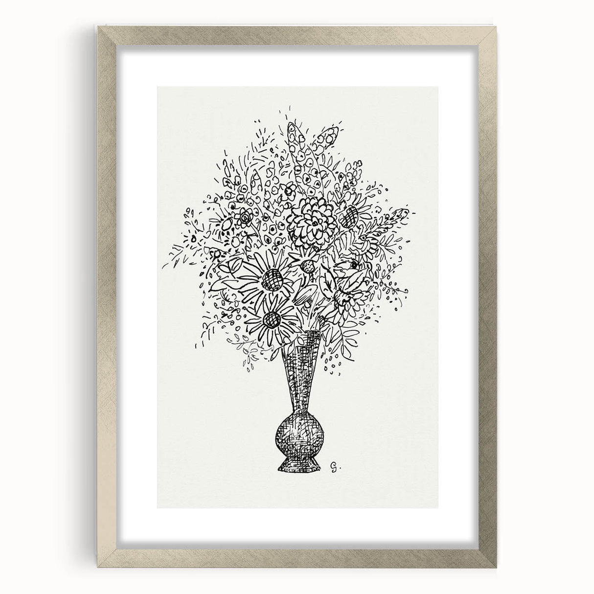 Elegant Black-and-White "Flower Vase" Sketch by Leo Gestel