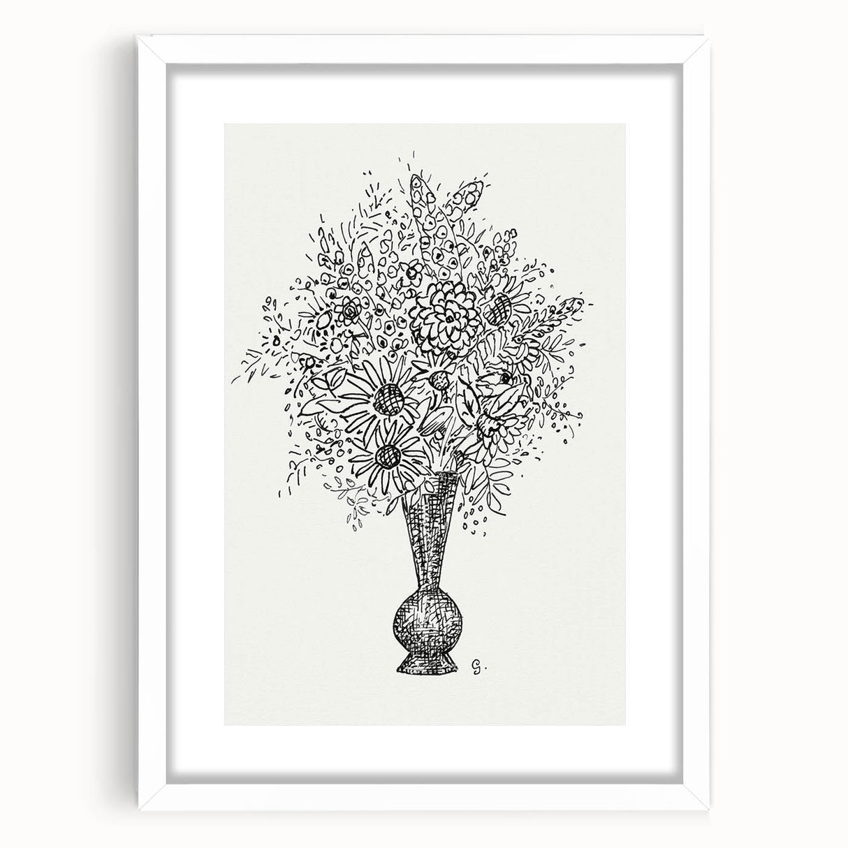 Elegant Black-and-White "Flower Vase" Sketch by Leo Gestel