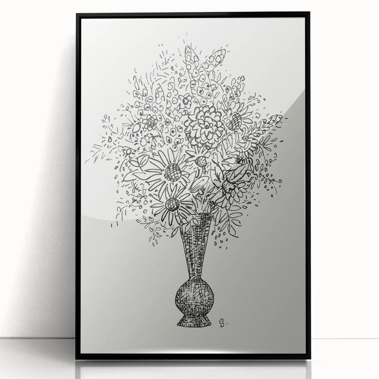 Elegant Black-and-White "Flower Vase" Sketch by Leo Gestel