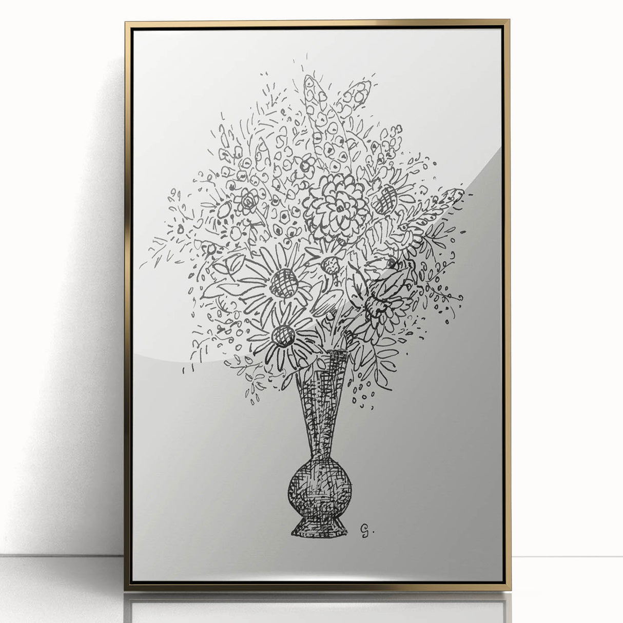 Elegant Black-and-White "Flower Vase" Sketch by Leo Gestel