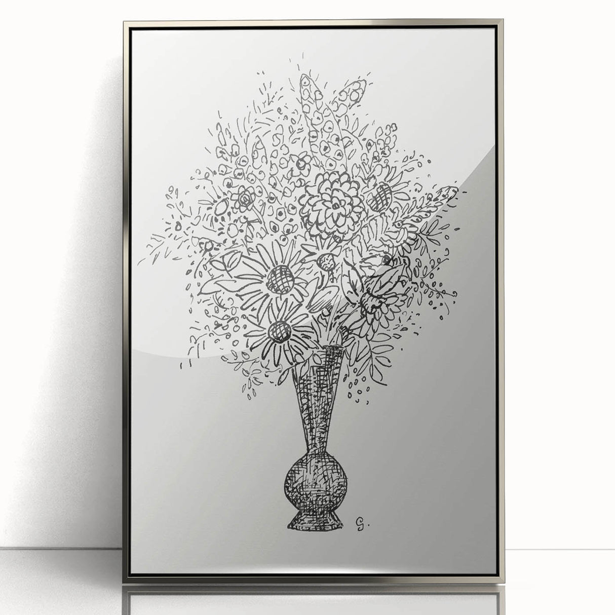 Elegant Black-and-White "Flower Vase" Sketch by Leo Gestel