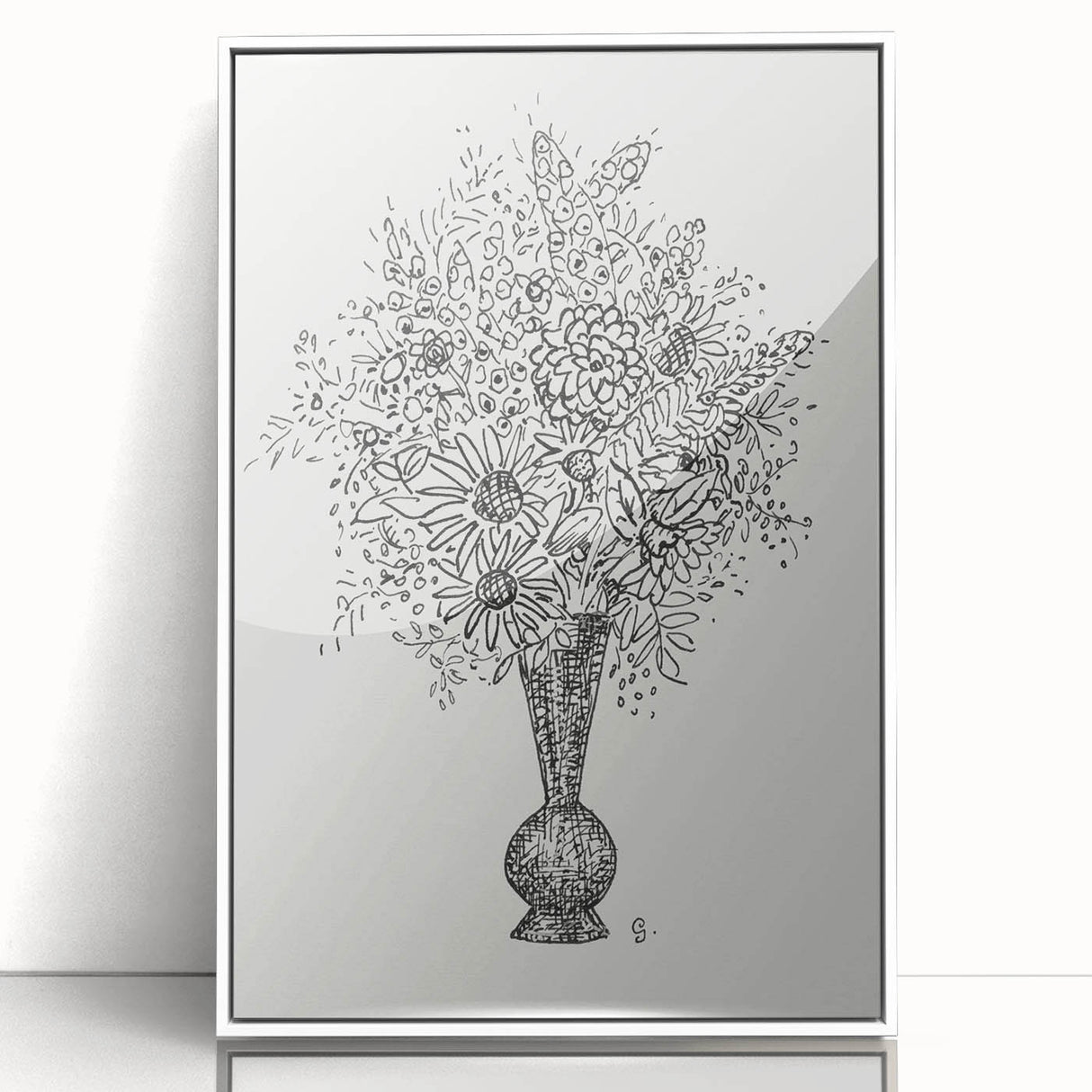 Elegant Black-and-White "Flower Vase" Sketch by Leo Gestel