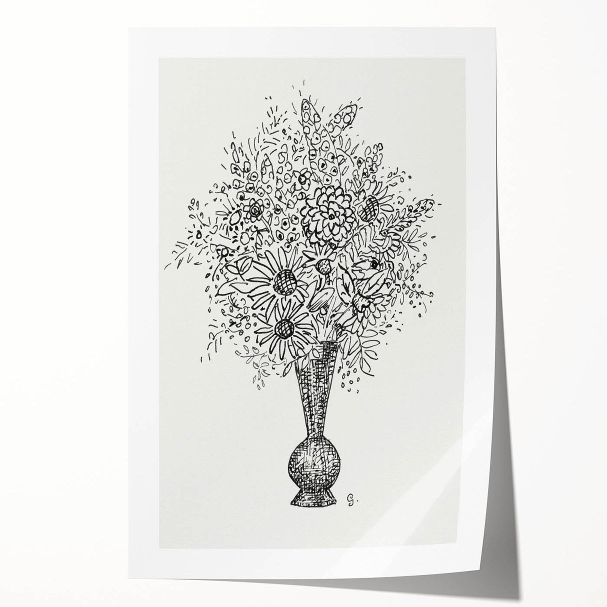 Elegant Black-and-White "Flower Vase" Sketch by Leo Gestel