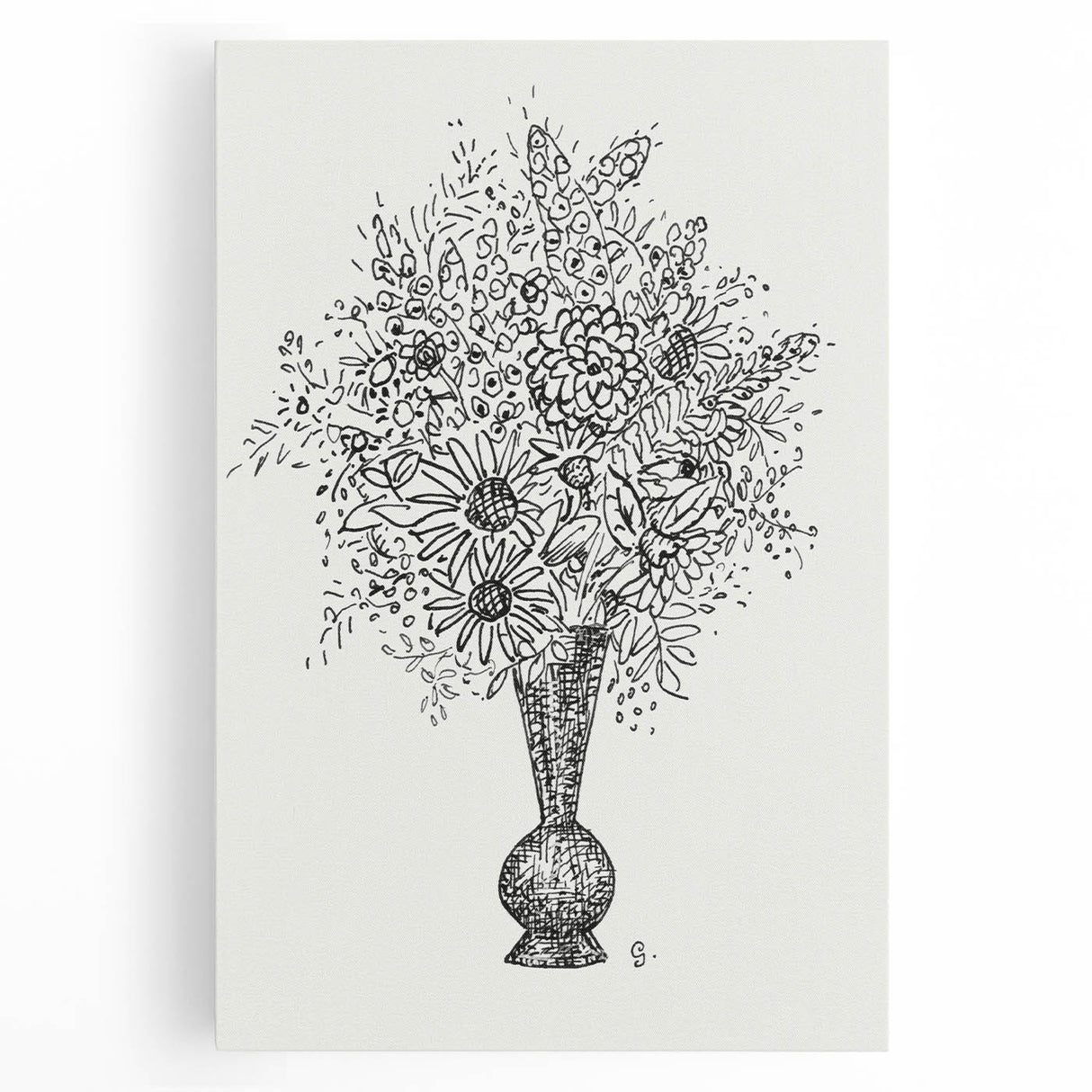 Elegant Black-and-White "Flower Vase" Sketch by Leo Gestel