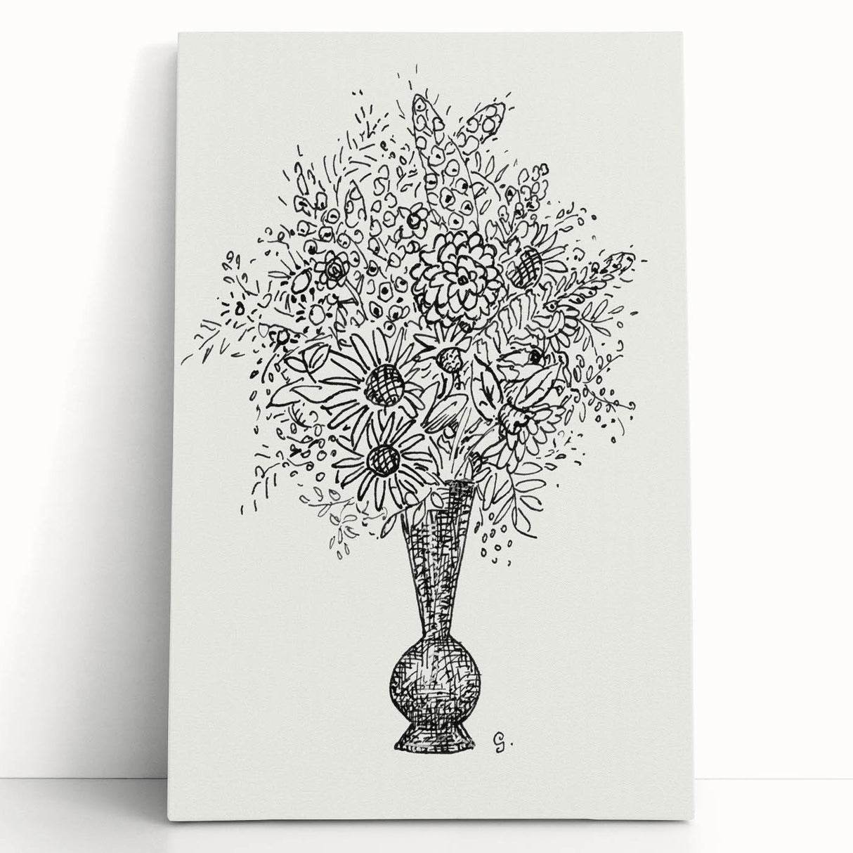 Elegant Black-and-White "Flower Vase" Sketch by Leo Gestel