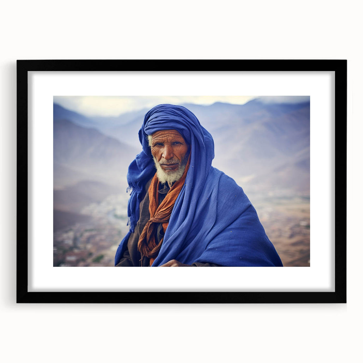 Extra large abstract art print depicting colorful, textured African scenery in a black frame, ideal for living room decor.