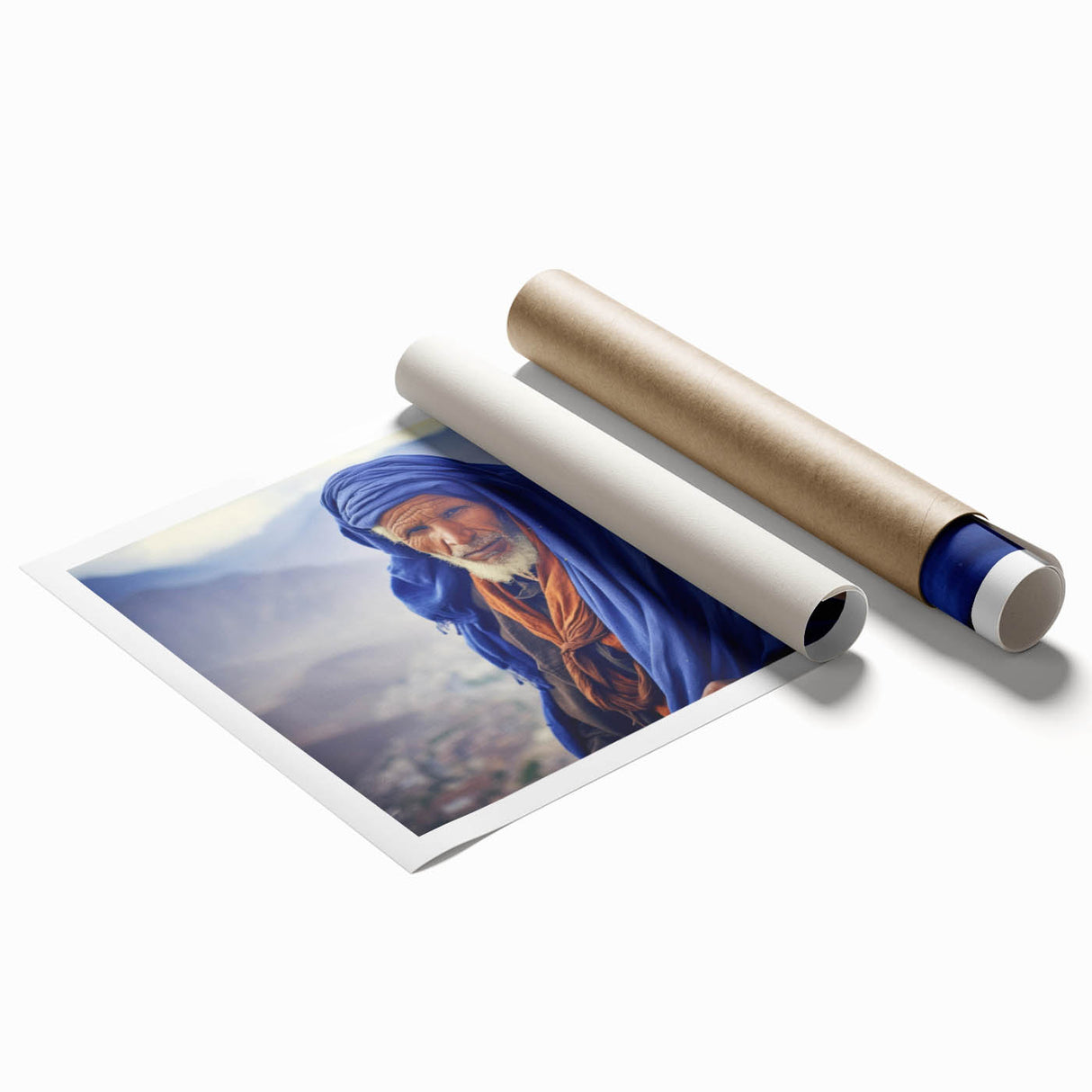 Extra large rolled print of a Mali landscape with vibrant floral accents, suitable for classy bathroom wall art.