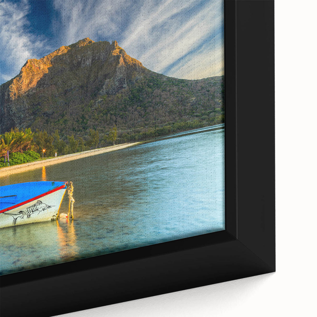 Extra large framed canvas featuring a textured, colorful African scenery, ideal for living room decor.
