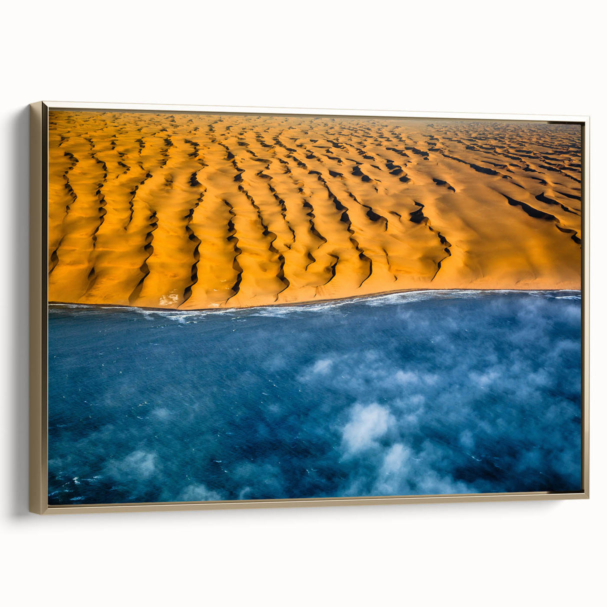 Framed canvas of a landscape art painting depicting the Namibian desert with vibrant earth tones.