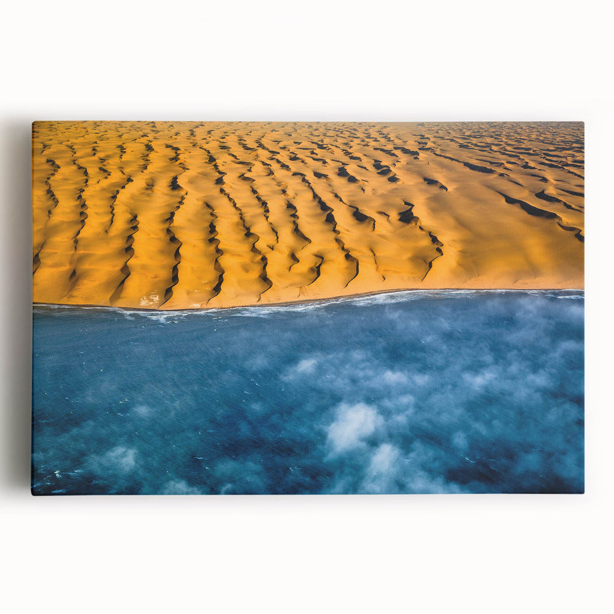 Black and white large art print of Namibian landscape on stretched canvas, ideal for kitchen wall art.